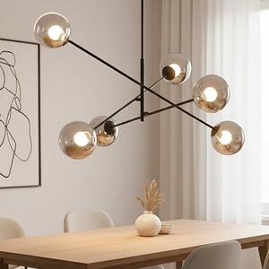 Závěsné svítidlo LINEAR 6 – černé, grafitové sklo, 6× E14, šířka 102 cm
