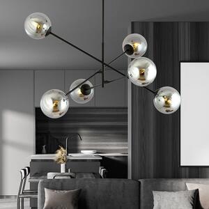Závěsné svítidlo LINEAR 6 – černé, grafitové sklo, 6× E14, šířka 102 cm