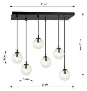 Závěsné svítidlo COSMO 6 – černé, čiré sklo, 6× E14, šířka 81 cm