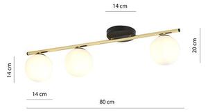 Stropní svítidlo MONZA 3 – černé, opálové sklo, 3× E14, šířka 80 cm