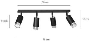 Stropní svítidlo HIRO 4 – černé / chromové, 4× GU10, šířka 78 cm