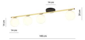 Stropní svítidlo MONZA 4 – černé, opálové sklo, 4× E14, šířka 100 cm