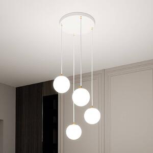 EMIBIG LIGHTING Závěsné světlo Royal, 4-ramenné, opálově bílé/bílé, sklo, E14, stmívatelný, Bílá / opál, Obývací pokoj / jídelna, Moderní