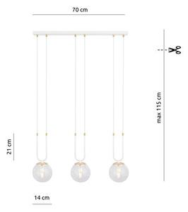 Závěsné svítidlo GLAM 3 – bílé, čiré sklo, 3× E14, šířka 70 cm