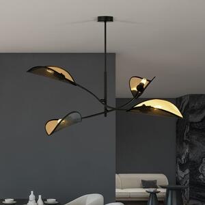 Stropní svítidlo LOTUS 4 – černé, zlatá textilní stínidla, 4× E14, šířka 102 cm