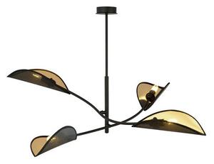 Stropní svítidlo LOTUS 4 – černé, zlatá textilní stínidla, 4× E14, šířka 102 cm