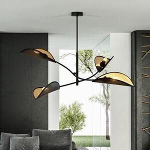 Stropní svítidlo LOTUS 4 – černé, zlatá textilní stínidla, 4× E14, šířka 102 cm