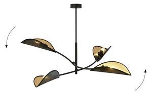 Stropní svítidlo LOTUS 4 – černé, zlatá textilní stínidla, 4× E14, šířka 102 cm
