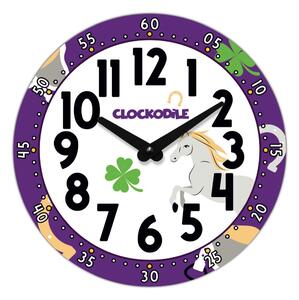 CLOCKODILE Dětské nástěnné hodiny fialové s koněm 25cm CCT0030