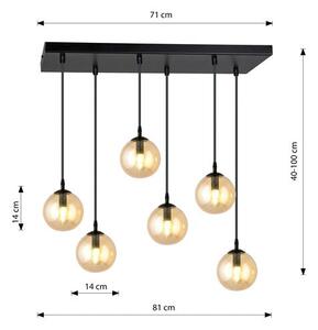 Závěsné svítidlo COSMO 6 – černé, jantarové sklo, 6× E14, šířka 81 cm