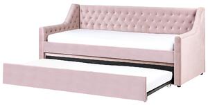 Rozkládací postel Umělý samet MONTARGIS 90 x 200 cm Růžová