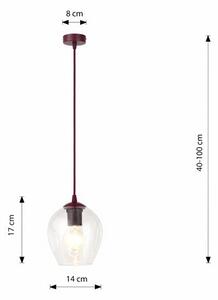 Závěsné svítidlo ISTAR 1 – vínové, čiré sklo, 1× E27, šířka 14 cm