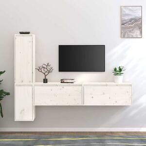 TV skříňky 4 ks bílé masivní borové dřevo 3100280