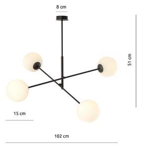 Závěsné svítidlo LINEAR 4 – černé, opálové sklo, 4× E14, šířka 102 cm