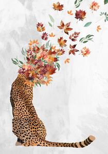 Ilustrace Cheetah Autumn Leaves Head, Sarah Manovski, (26.7 x 40 cm)