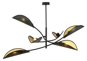 Stropní svítidlo LOTUS 6 – černé, zlatá textilní stínidla, 6× E14, šířka 102 cm