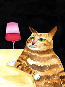 Ilustrace Cat Friday Night Drinks Wine Funny Cat Humour, Sharyn Bursic, (30 x 40 cm)