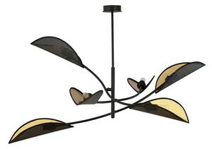 Stropní svítidlo LOTUS 6 – černé, zlatá textilní stínidla, 6× E14, šířka 102 cm