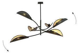 Stropní svítidlo LOTUS 6 – černé, zlatá textilní stínidla, 6× E14, šířka 102 cm