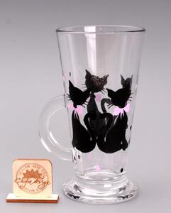 Skleněný hrnek - latte - kočky růžová mašle