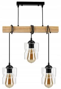 BERGE LED závěsné stropní svítidlo, dřevěný trám, 3xE27 Čtvercový lustr, rolovaný