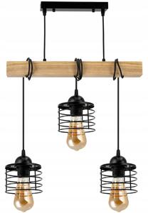 BERGE LED závěsné stropní svítidlo, dřevěný trám, 3xE27, loft pružina