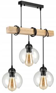 BERGE LED závěsné stropní svítidlo, dřevěný trám, 3xE27, Lustr, koule, bezbarvý