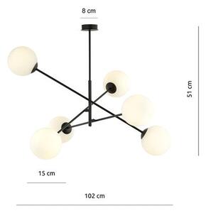 Závěsné svítidlo LINEAR 6 – černé, opálové sklo, 6× E14, šířka 102 cm