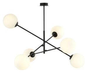 Závěsné svítidlo LINEAR 6 – černé, opálové sklo, 6× E14, šířka 102 cm
