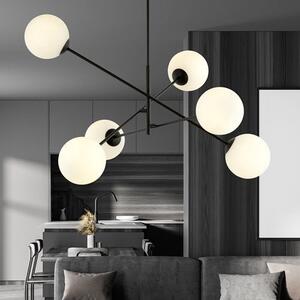 Závěsné svítidlo LINEAR 6 – černé, opálové sklo, 6× E14, šířka 102 cm