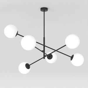 Závěsné svítidlo LINEAR 6 – černé, opálové sklo, 6× E14, šířka 102 cm