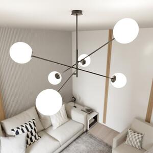 Závěsné svítidlo LINEAR 6 – černé, opálové sklo, 6× E14, šířka 102 cm