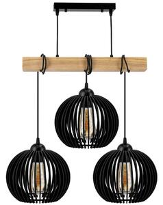 BERGE LED stropní svítidlo závěsné dřevěný trám 3xE27 koule - černá