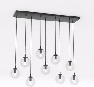 Závěsné svítidlo COSMO 9 – černé, čiré sklo, 9× E14, šířka 90 cm