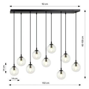Závěsné svítidlo COSMO 9 – černé, čiré sklo, 9× E14, šířka 90 cm