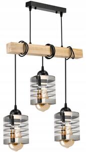 BERGE Závěsné stropní svítidlo LED dřevěný trámový 3xE27 loft skleněné pásy