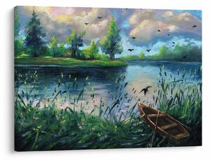 Obraz - Olejomalba, Letní podvečer u jezera (70x50 cm)