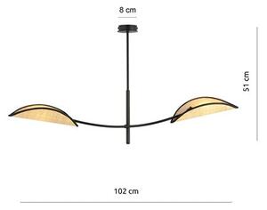 Stropní svítidlo LOTUS 2 – černé, hnědá textilní stínidla, 2× E14, šířka 102 cm