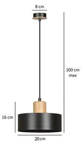 Závěsné svítidlo TORIN 1 – černé, 1× E27, šířka 20 cm