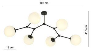 Stropní svítidlo SPACE 6 – černé, opálové sklo, 6× E14, šířka 85 cm