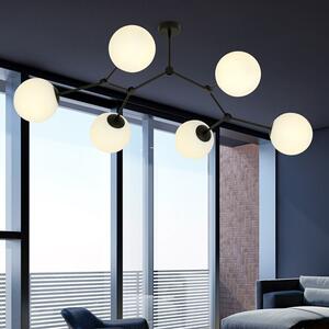 Stropní svítidlo SPACE 6 – černé, opálové sklo, 6× E14, šířka 85 cm