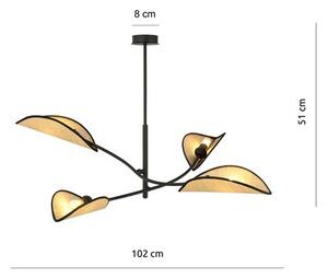 Stropní svítidlo LOTUS 4 – černé, hnědá textilní stínidla, 4× E14, šířka 102 cm