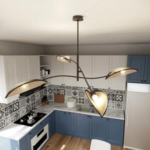 Stropní svítidlo LOTUS 4 – černé, hnědá textilní stínidla, 4× E14, šířka 102 cm