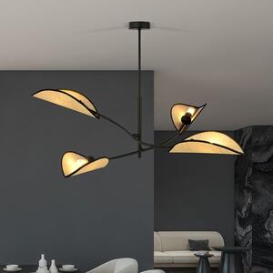 Stropní svítidlo LOTUS 4 – černé, hnědá textilní stínidla, 4× E14, šířka 102 cm