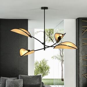 Stropní svítidlo LOTUS 4 – černé, hnědá textilní stínidla, 4× E14, šířka 102 cm