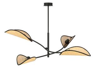 Stropní svítidlo LOTUS 4 – černé, hnědá textilní stínidla, 4× E14, šířka 102 cm