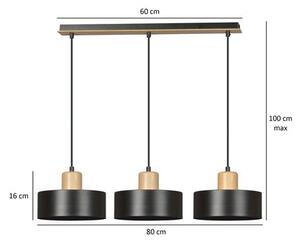 Závěsné svítidlo TORIN 3 – černé, 3× E27, šířka 80 cm