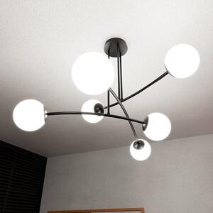 Stropní svítidlo HALLDOR 6 – černé, bílé sklo, 6× E14, šířka 108 cm