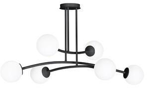 Stropní svítidlo HALLDOR 6 – černé, bílé sklo, 6× E14, šířka 108 cm