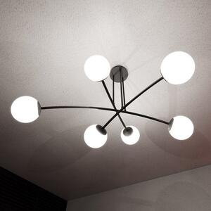 Stropní svítidlo HALLDOR 6 – černé, bílé sklo, 6× E14, šířka 108 cm